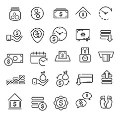 Icon set. Business and finance related to saving money. Vector illustration