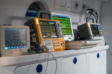 Medical equipment and instruments inside the ambulance