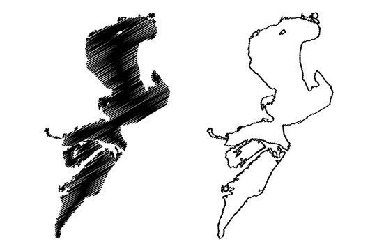 Lake Razelm or Razim (Romania) map vector illustration, scribble sketch Golovita, Sinoe map