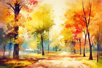Autumn landscape in watercolor style