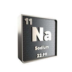 Sodium  chemical element black and metal icon with atomic mass and atomic number. 3d render illustration.