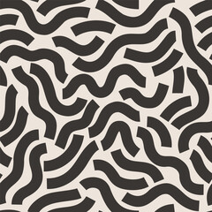 Black geometric lines seamless pattern. Wavy squiggle shapes texture background