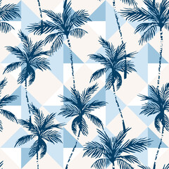 Abstract coconut trees on geometrical rhombus background. - 605358399