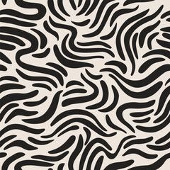 Curved waved stripes, lines seamless pattern. Marine minimal line doodles print.