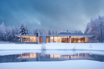 Modern house under the snow - IA générative