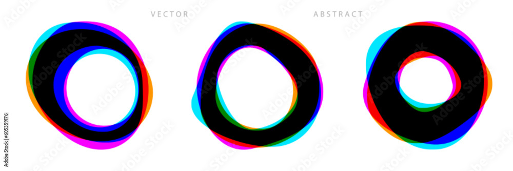 Wall mural set of colorful asymmetric graphic elements isolated on white background. subtractive color mixing. 