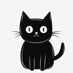 Cute black cat. Cartoon character. Vector illustration