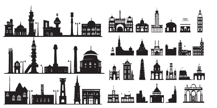 A collection of different silhouette-building vectors.