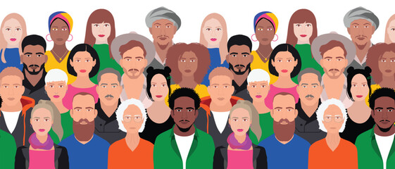 group of people concept of diversity inclusion multicultural diverse different gender age man woman and children multi ethnic crowd. vector illustration background pattern banner