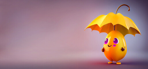 Cute Cartoon Mango Character with an umbrella