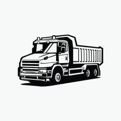 Premium Dump Truck Silhouette Vector Art Isolated. Tipper Truck Monochrome Vector Art Design