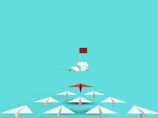 Obraz na płótnie Canvas Leadership concept with red paper plane leading with team members go to the goal. Business concept. 3d render.