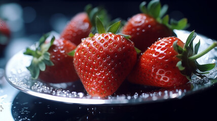 ripe strawberries close up. Generative AI