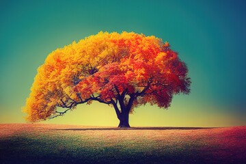 autumn tree in brain shape - obrazy, fototapety, plakaty