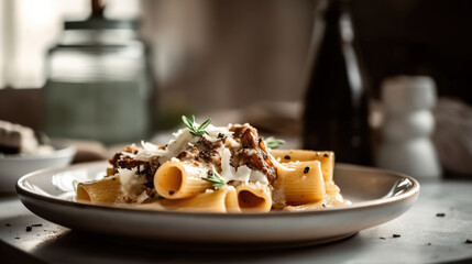 Delicious rigatoni with white cream sauce