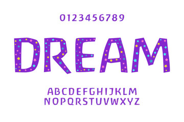 Alphabet with stars. Colorful childish letters. Vector design.