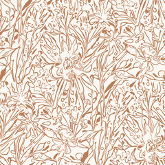 Monochrome  seamless pattern with flowers.
