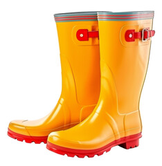 Yellow rubber boots. Isolated on a transparent background. KI. - obrazy, fototapety, plakaty