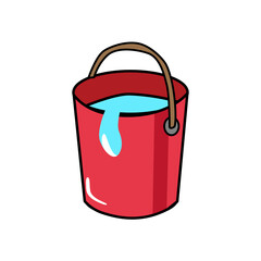 Red Bucket of water icon vector isolated, flat cartoon pail or bucketful 