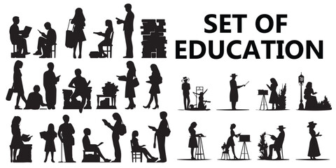 A set of silhouette education vector illustrations.