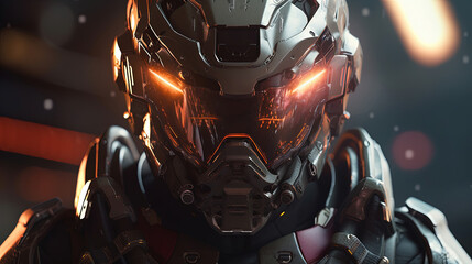 Fototapeta premium Epic warrior with futuristic dynamic armor helmet with cyberpunk style