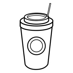 Coffee Cup with Straw for Coloring Page. Vector Illustration of Disposable Coffee Cup