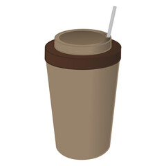 Paper Coffee Cup Mockup with Straw. Vector Illustration of Disposable Coffee Cup