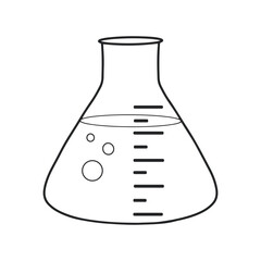 Laboratory flask icon. Glass flask for experiments. School lessons. Hand drawn vector illustration.