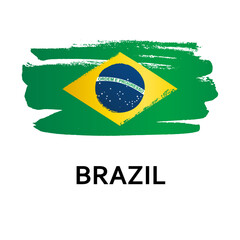 National symbols - flag of Brazil isolated on white background. Hand-drawn illustration. Flat style.
