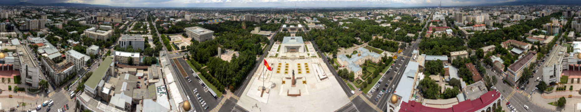 Aerial 360 degree panorama of the city center of Bishkek, capital of Kyrgyzstan