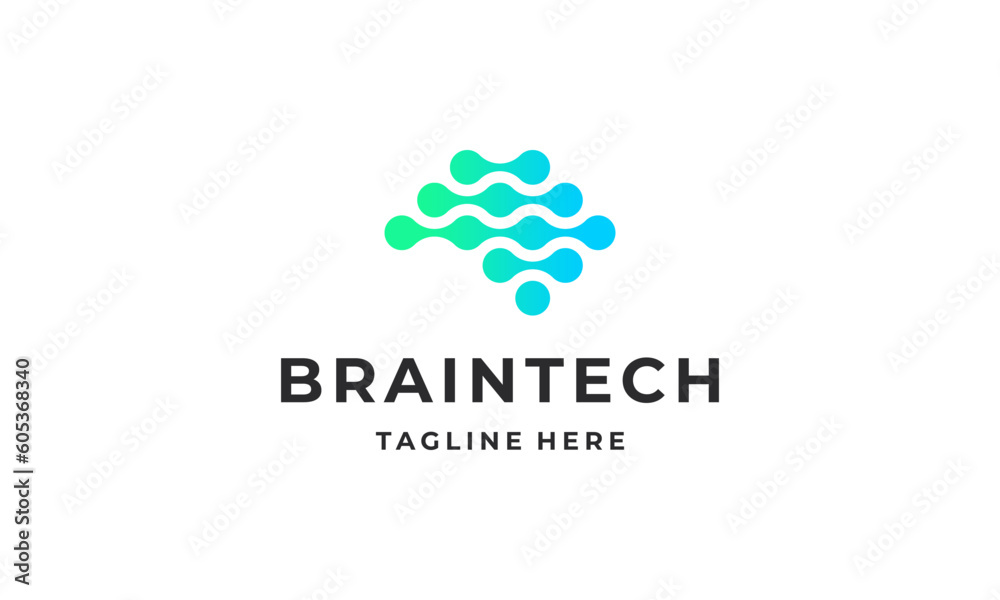 Wall mural brain simple data technology logo. creative brain connect dots technology logo design vector