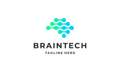 Brain simple data technology logo. Creative brain connect dots technology logo design vector
