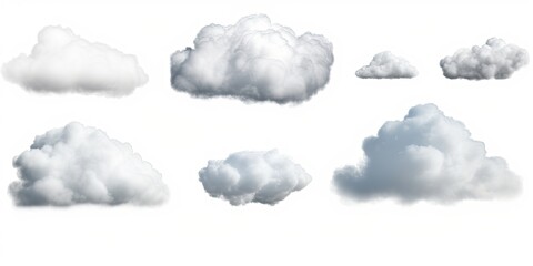 Set of different clouds on a white background. Generative ai.