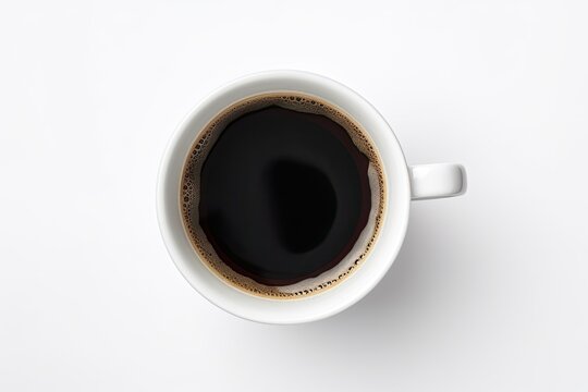 Black coffee in a white cup, top view. Generative ai.