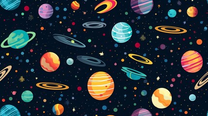 Seamless background pattern with cosmos, moon, stars and planets