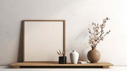 White wall with frame and flower