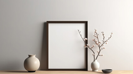 White wall with frame and flower