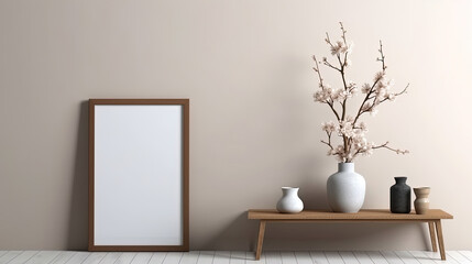 White wall with frame and flower