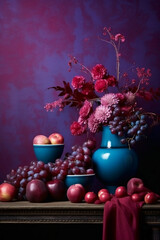 Burgundy plum and blue. AI generative