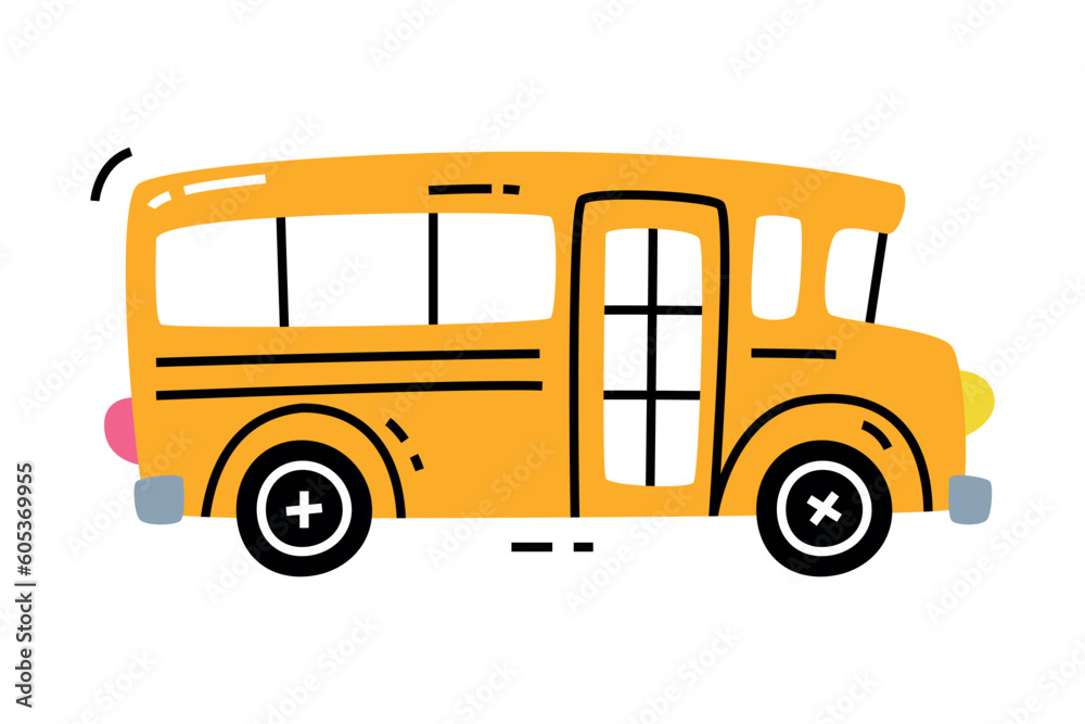 Wall mural yellow school bus as city transport side view vector illustration