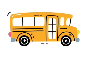 Yellow School Bus as City Transport Side View Vector Illustration
