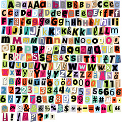 Красочные векторные буквы алфавита, бумажный текстовый коллаж, иллюстрация типографики вырезанного типа