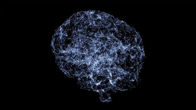 Artificial Intelligence Neural Network. Connected network animated brain on black background 4K seamless loop