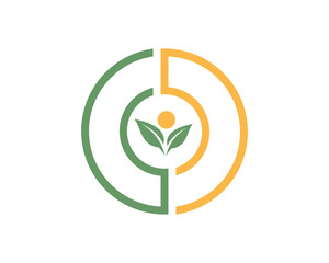 Green leaf and sunrise inside the circle logo