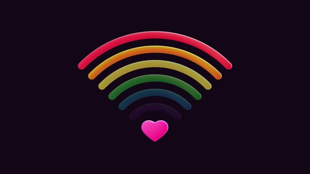 Animated LGBT Rainbow Heart Signal Icon. Floating Heart-Shaped Rainbow Flag. LGBTQ+ symbol. Love and pride. Rainbow Signal Animated.