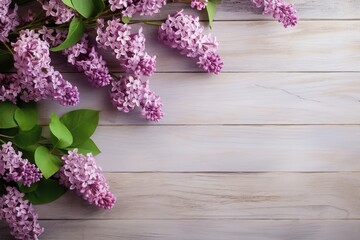 lilac flowers on wooden background with copy space