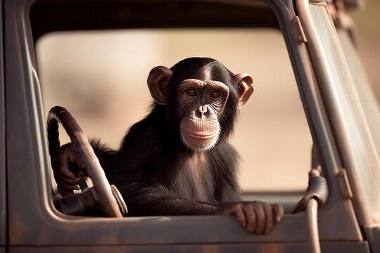 a chimpanzee drives a car