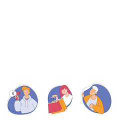 Happy People Character Looking from Shape with Marketing Symbol Vector Set