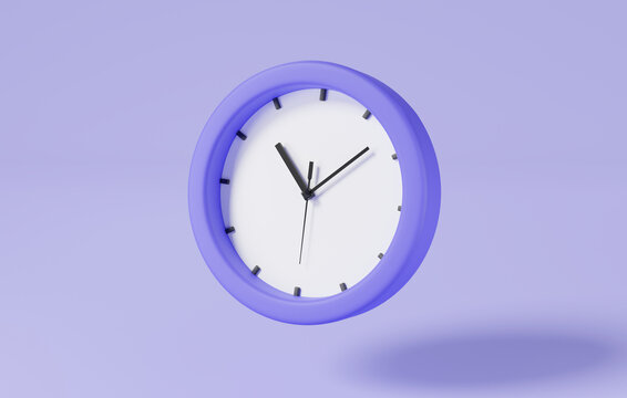 Circle clock icon minimal style on purple background. Alarm clock, Time-keeping, wake up, planning.concept for banner, website, time management and deadline concept. 3d rendering illustration