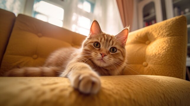 Cozy Cats Lounging on a Couch: Feline Companions Relaxing in Comfort